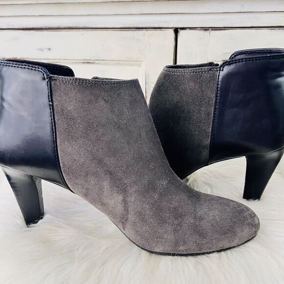 Franco Sarto Black & Gray Suede & Leather Side Zip Heeled Booties Womens Size 9M - Picture 3 of 8